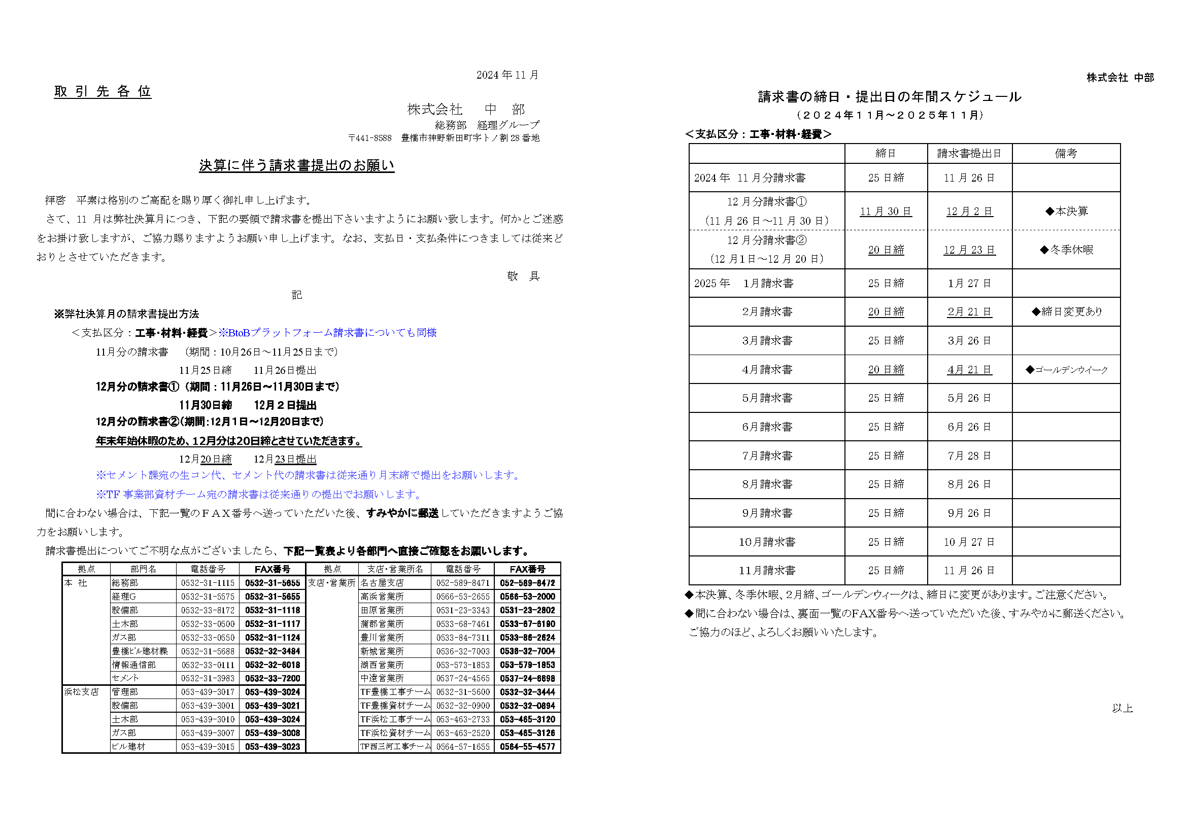 決算に伴う請求書提出のお願い202411